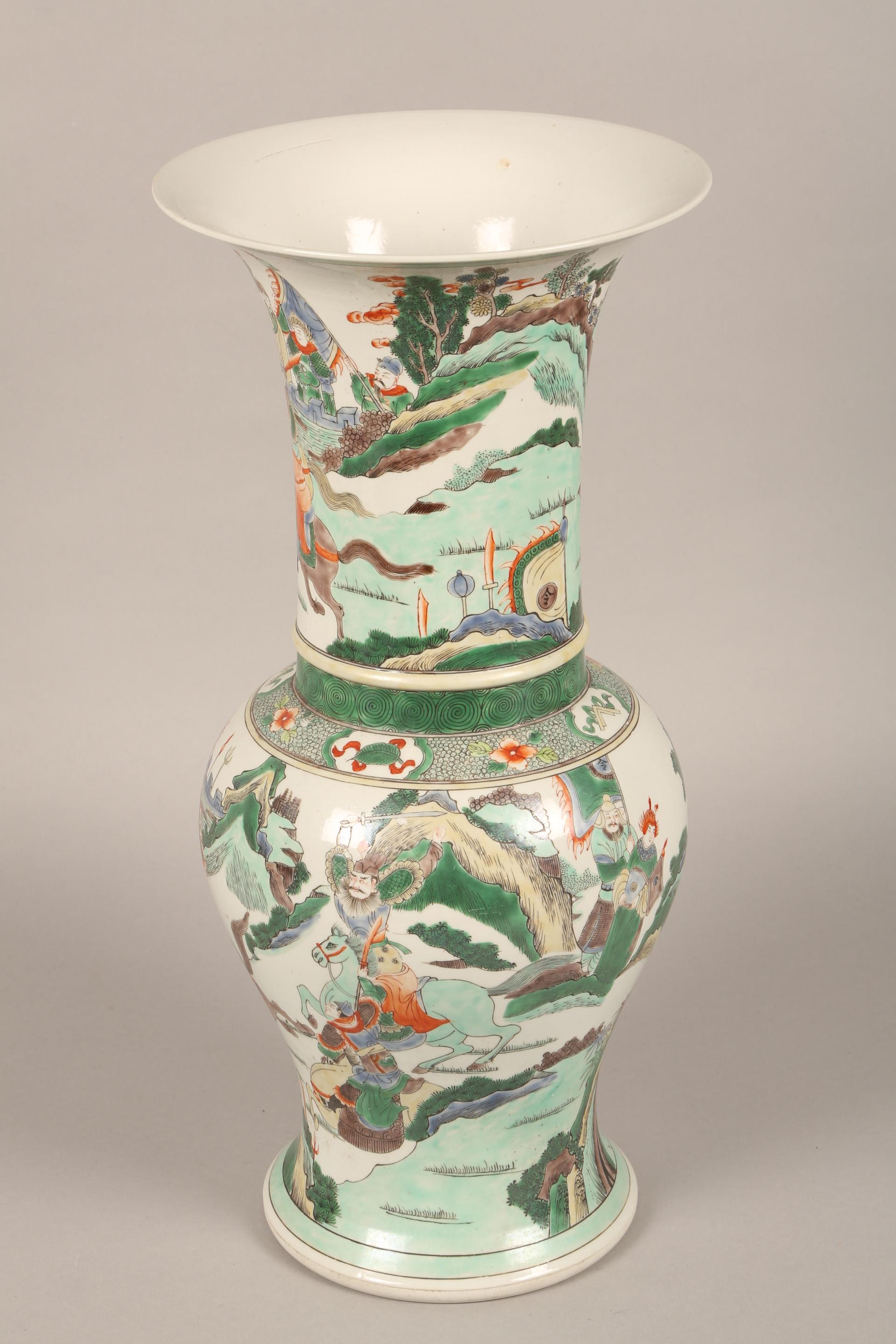 19th/20th century Chinese famille verte vase, decorated with Rohan on horseback, 48cm high. - Image 3 of 10