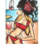 Latitia Guilbaud ARR Framed acrylic on canvas, signed 'Beach Babe' 38cm x 2