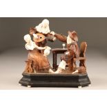 18th century German/Austrian ivory and wood group figure, modelled as a tavern scene, gent proposing