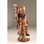 19th/20th century Chinese carved hardwood figure of Shou Lao God of Longevity, 57cm high.