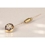 Unmarked gold tie pin, set with a 0.33 carat old cut diamond surrounded by six old cut diamonds in a