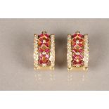 Pair 18 carat gold diamond and ruby earrings total weight 12.6g, 20mm x 10mm.