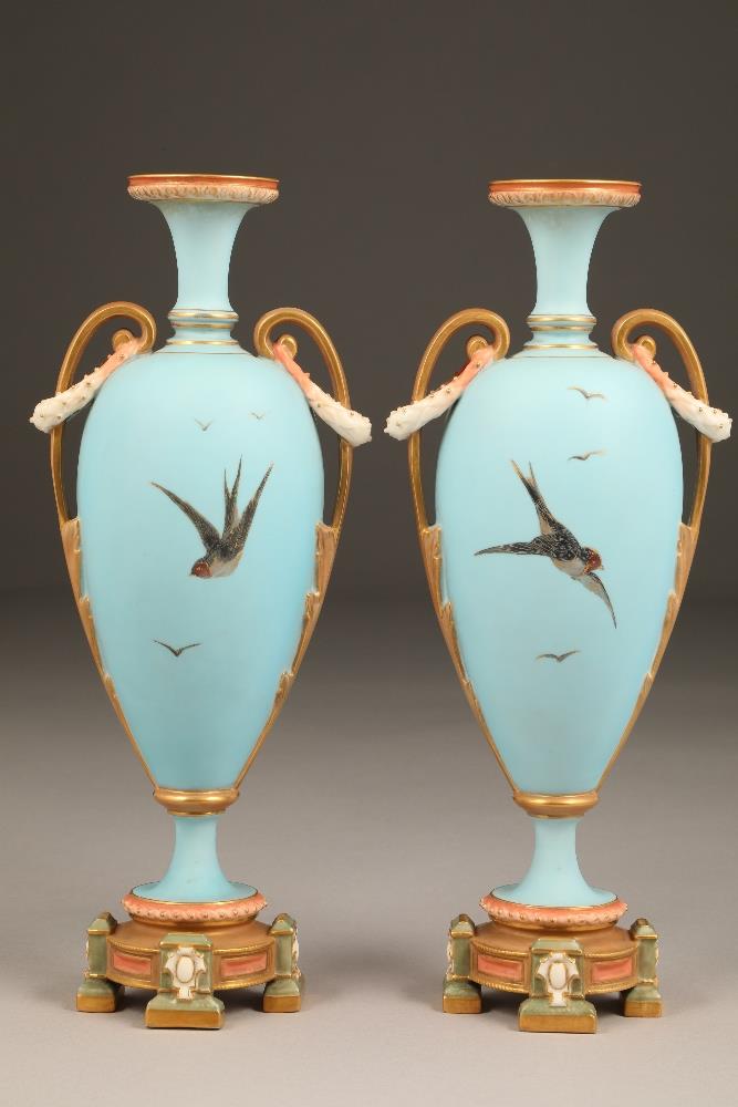 Very fine pair of Royal Worcester porcelain vases, by Charles Baldwyn, baluster form with gilt - Image 2 of 6