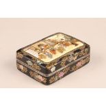 Japanese satsuma rectangular trinket box and cover, decorated internally and externally with