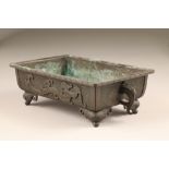 19th/20th century Japanese bronze plant trough, rectangular form with stylised elephant mask