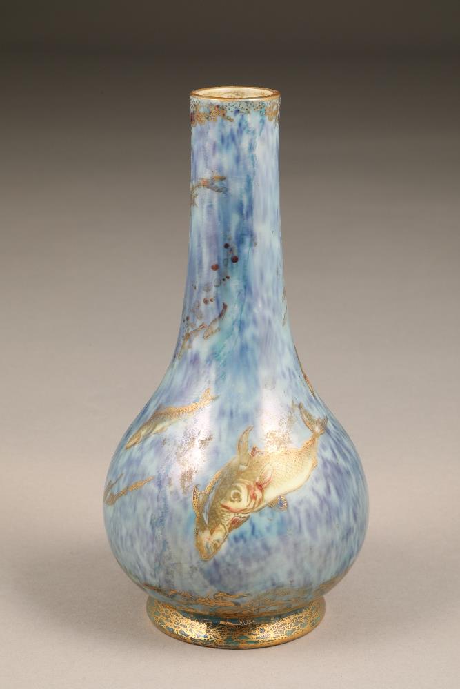 Wedgwood lustre fish vase, by Daisy Makeig-Jones. Bottle shaped, powder blue lustre, decorated