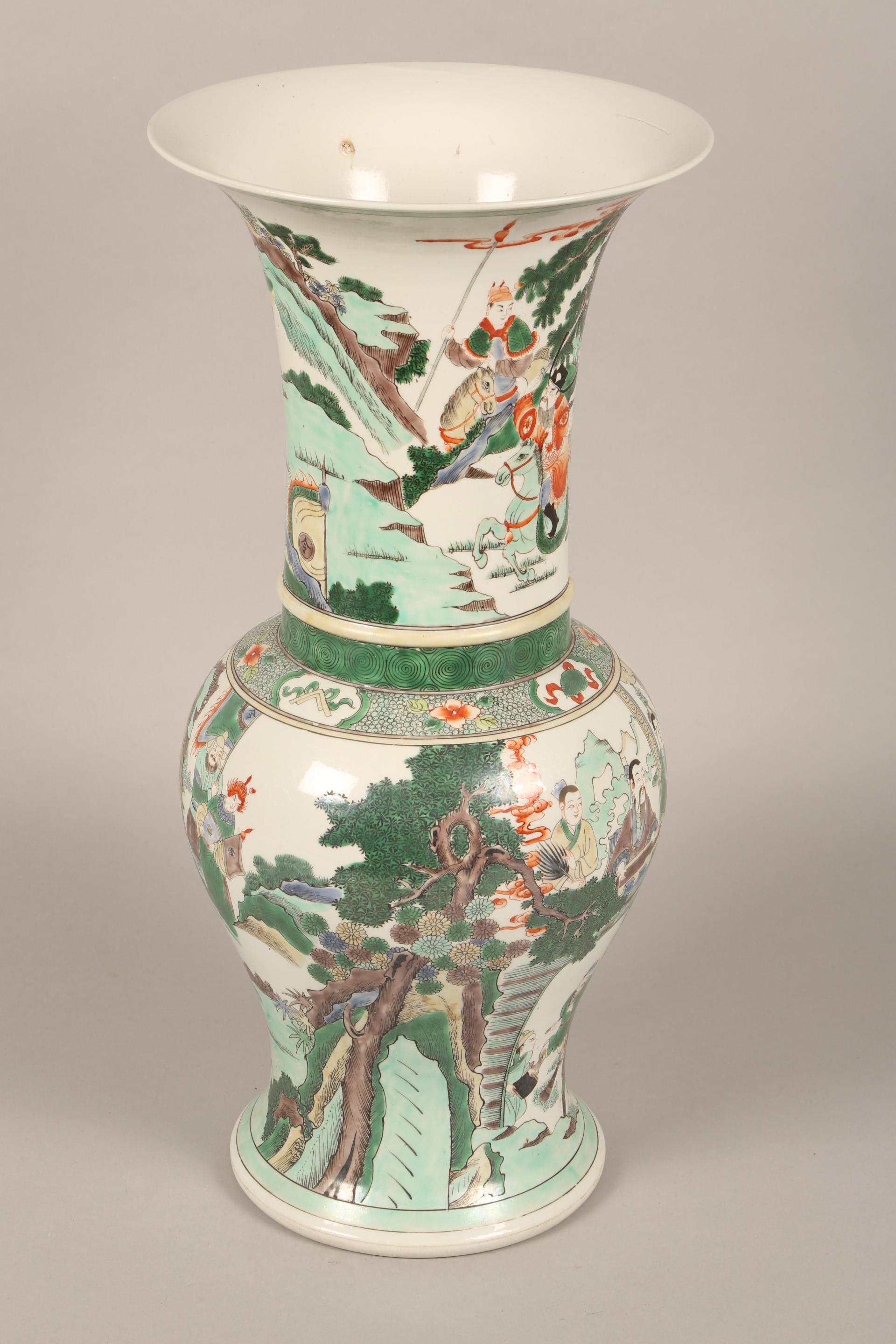 19th/20th century Chinese famille verte vase, decorated with Rohan on horseback, 48cm high. - Image 4 of 10