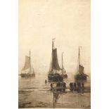 Framed print 'Moored Dutch Boats' 56cm x 39cm