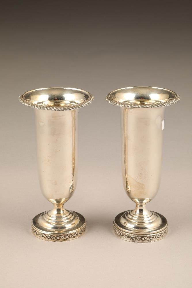 Pair of silver spill vases, assay marked Birmingham 1912, weight 268g.