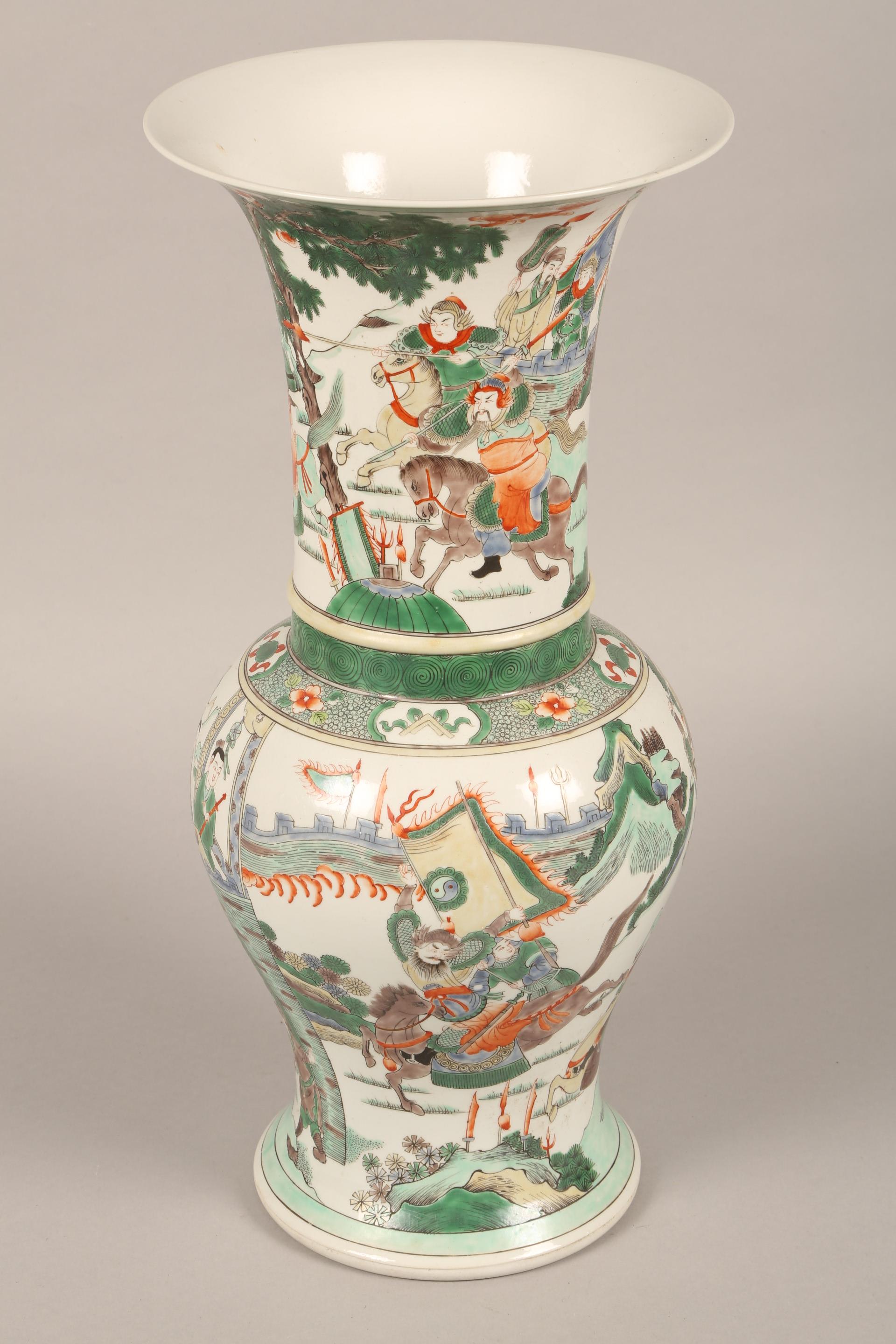 19th/20th century Chinese famille verte vase, decorated with Rohan on horseback, 48cm high. - Image 2 of 10