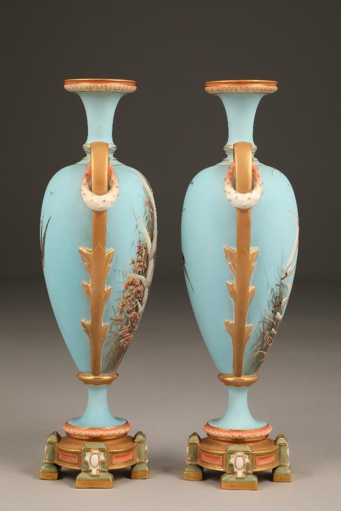 Very fine pair of Royal Worcester porcelain vases, by Charles Baldwyn, baluster form with gilt - Image 4 of 6