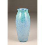 Scottish glass vase, slender baluster form, blue swirls, 29.5cm high.