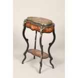 19th century French style floral marquetry jardinière with removable cover. Gilt metal gallery