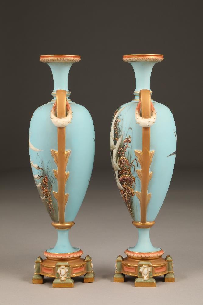 Very fine pair of Royal Worcester porcelain vases, by Charles Baldwyn, baluster form with gilt - Image 3 of 6