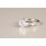 Platinum diamond solitaire ring, approx. 2.2 carat brilliant cut diamond. Ring size K.