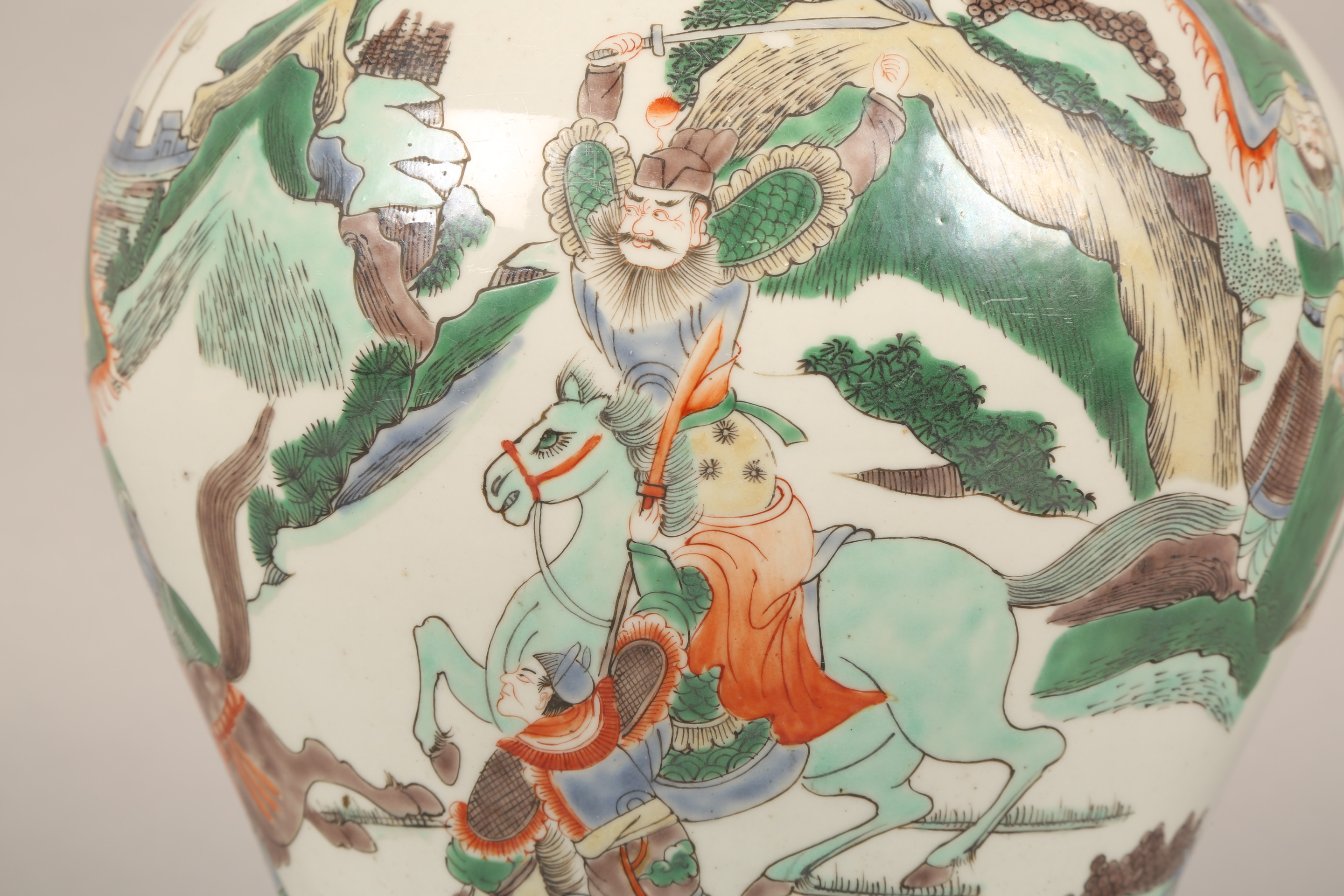 19th/20th century Chinese famille verte vase, decorated with Rohan on horseback, 48cm high. - Image 9 of 10