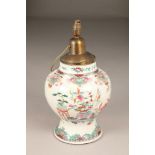 20th century Chinese porcelain vase with a light fitting, the vase is baluster form with floral