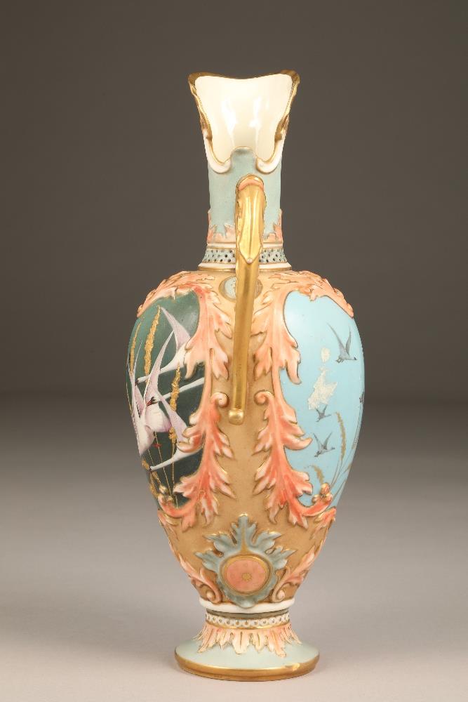 Fine Nautilus porcelain ewer, baluster form with a gilt scroll acanthus leaf handle, painted in - Image 5 of 6