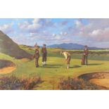 Craig Campbell ARR Gilt framed oil on canvas, signed 'Postage Stamp, 8th Hole, Royal Troon' 60cm x