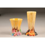 Two hand painted Clarice Cliff Bizarre vases, in the 'My Garden' pattern, (i) 10cm high (ii) 15cm