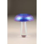 Glasform iridescent glass mushroom, with original label, etched Glasform to base, approx. 15cm