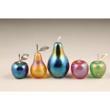 John Ditchfield for Glasform, eleven assorted iridescent glass paperweights.