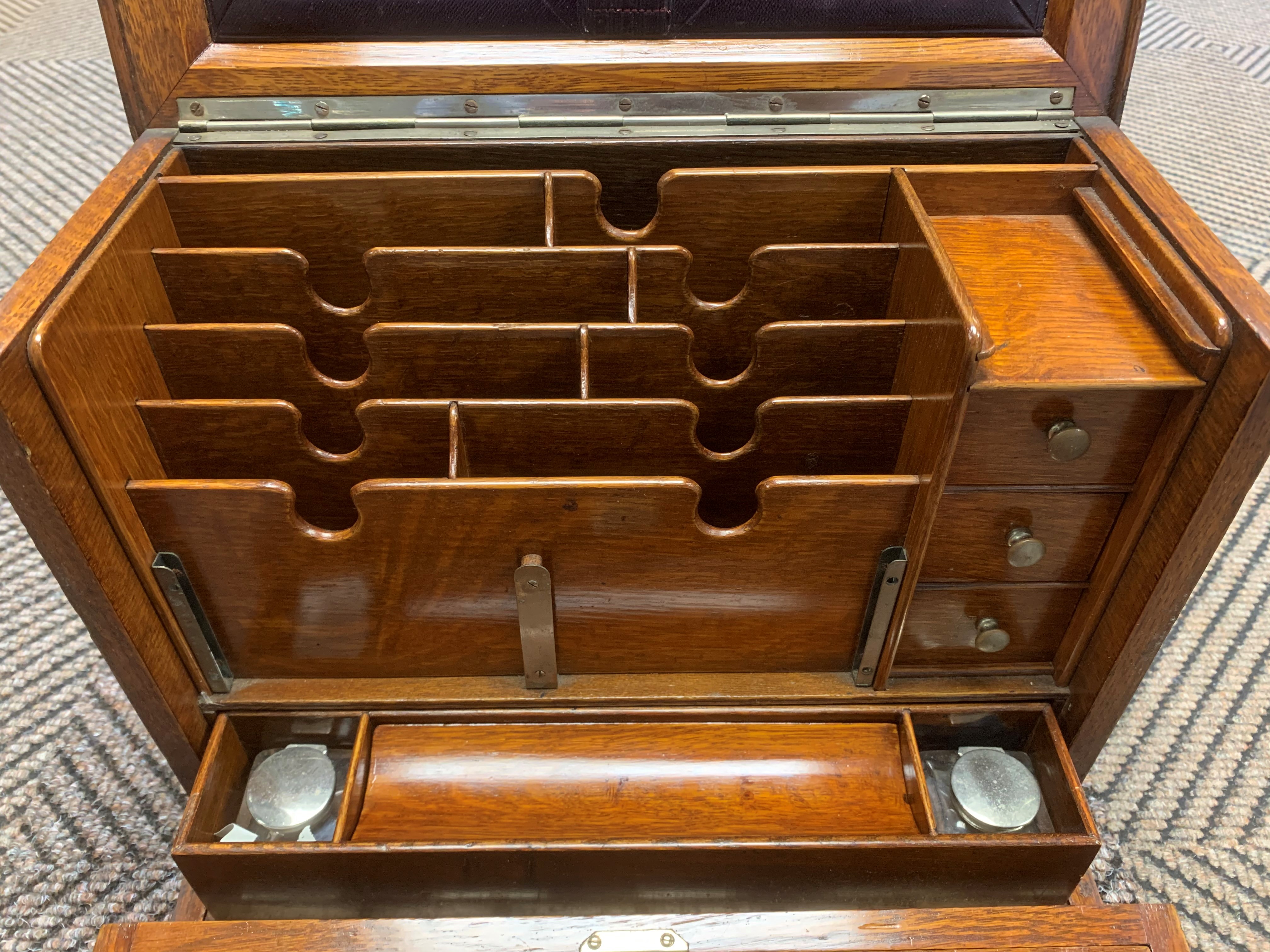 Edwardian light oak stationery and writing box, hinged cover revealing a fitted stationery - Image 4 of 4