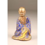 Chinese bronze and enamel figure of a Buddhist monk, four character mark to back, 17cm high.