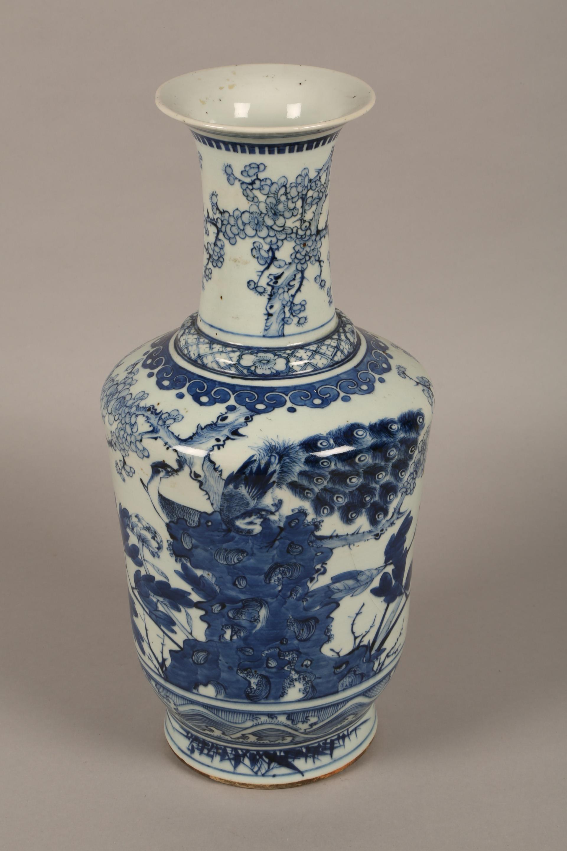 19th/20th century Chinese blue and white vase, decorated with flowering prunus and peonies. 44.5cm - Image 2 of 6