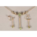 Edwardian peridot and pearl seed necklace, with a matching pair of screw drop earrings set with a