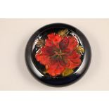 Moorcroft pottery trinket dish/shallow bowl decorated in hibiscus design, incised factory mark, 13cm