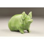 Wemyss ware pig, decorated in lime green glaze and impressed to the base Wemyss ware RH & S, for