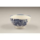 Worcester blue and white tea bowl, Chinese pattern, blue quarter moon mark to base, 10cm diameter,