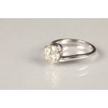 Ladies 18 carat white gold diamond solitaire ring, circular brilliant cut diamond, on 18 carat white