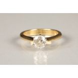 18 carat gold solitaire diamond ring, set with a 1 carat brilliant cut diamond, ring size M/N.