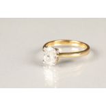 Ladies 18 carat gold diamond solitaire ring, oval brilliant cut diamond approximately one carat on