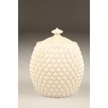 Belleek porcelain storage jar and cover, of pineapple form, second period with black factory