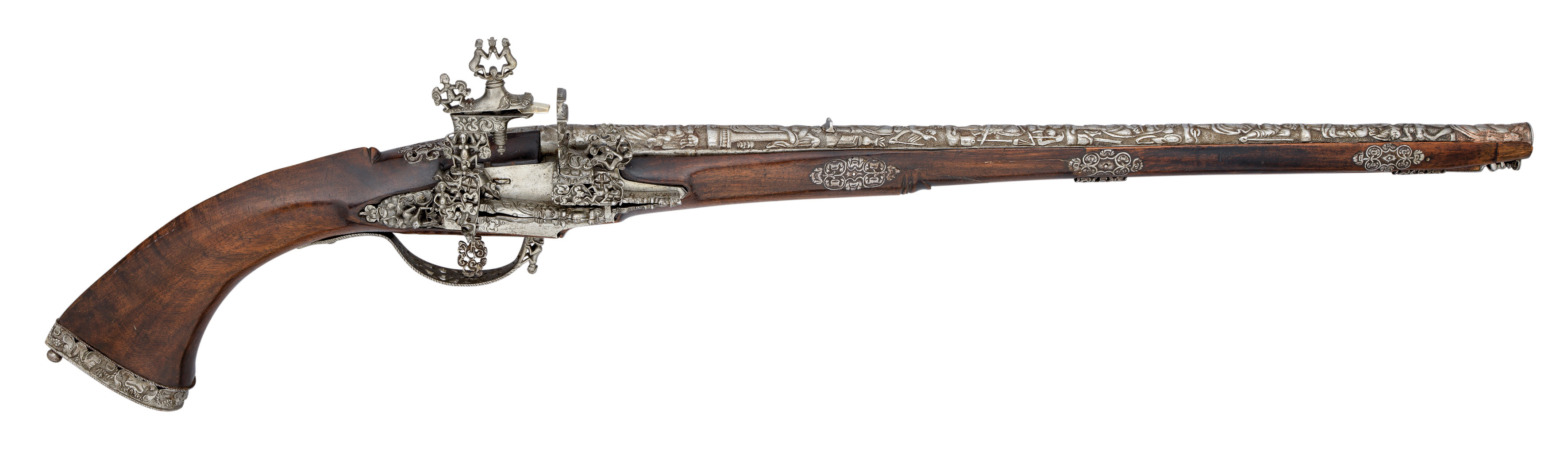 Ⓦ A 54 BORE COMPOSITE MIQUELET-LOCK CARBINE WITH GERMAN BARREL^ 16TH CENTURY AND BRESCIAN LOCK AN