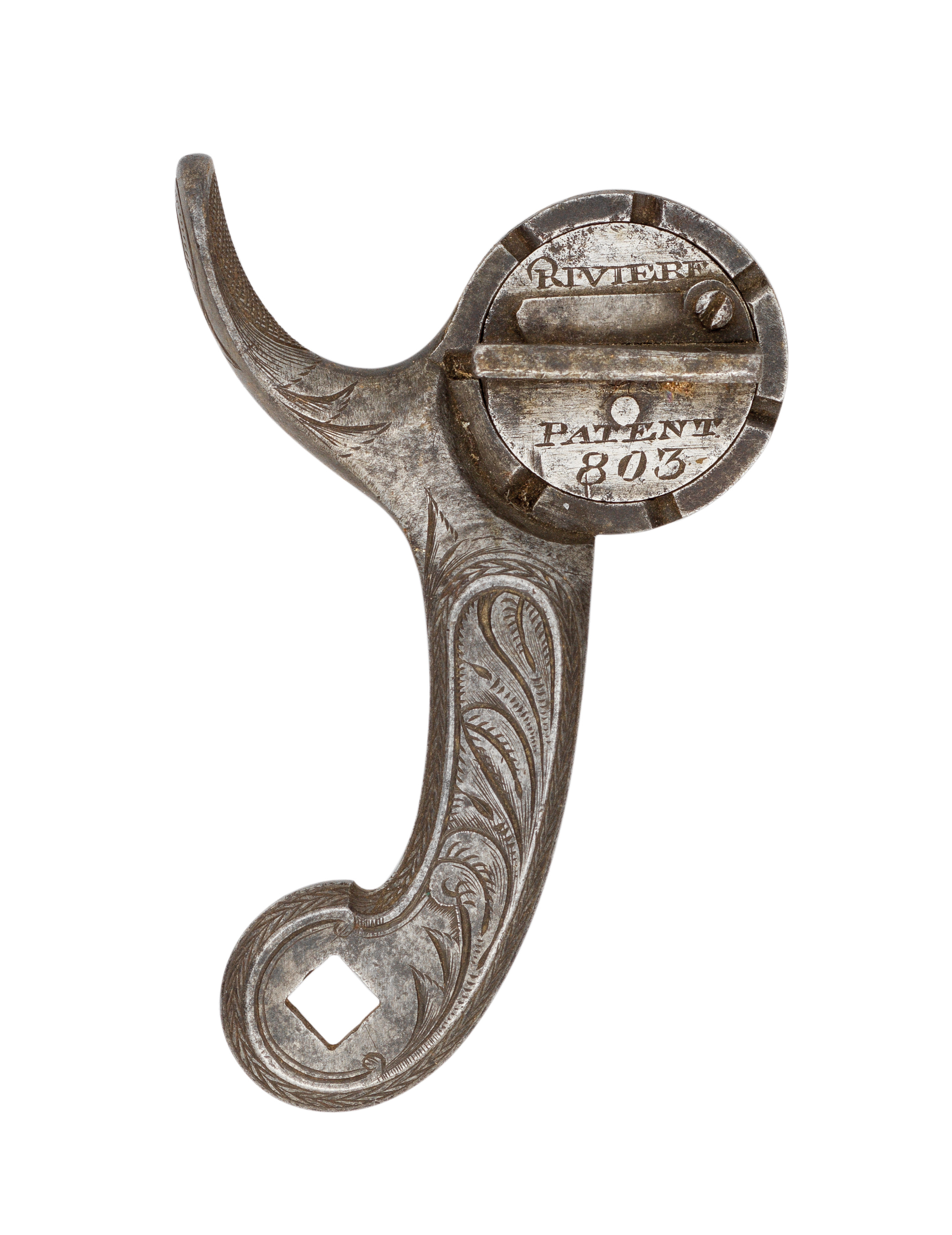 Ⓦ A RARE DETACHED MULTI-SHOT HAMMER FROM A RIVIERE PATENT LOCK^ NO. 803^ CIRCA 1825; THREE MAINSP