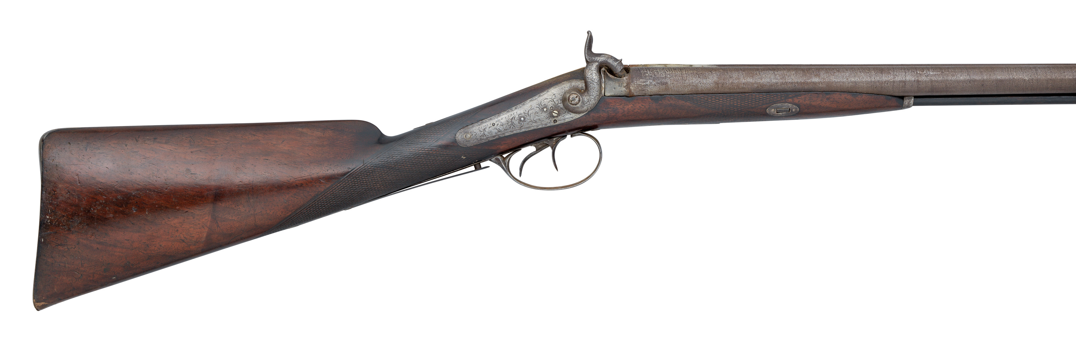 Ⓦ A 14 BORE D.B. PERCUSSION SPORTING GUN BY JAMES ROWNTREE^ CIRCA 1840; A 14 BORE D.B. PERCUSSION