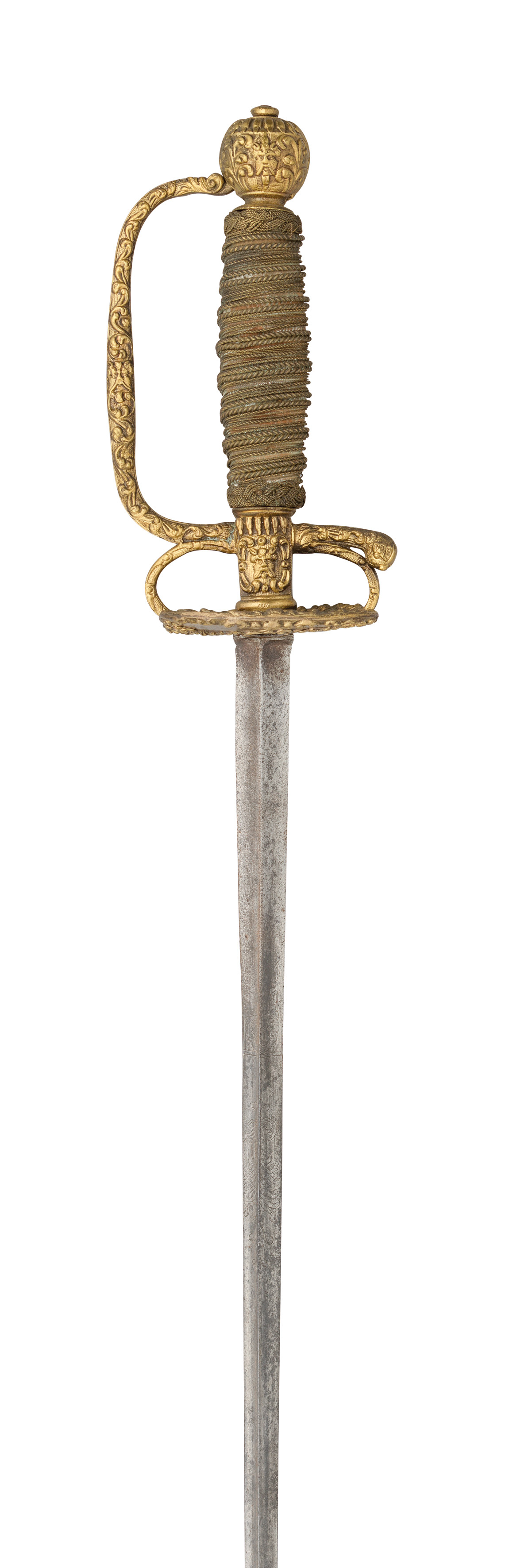 Ⓦ A SMALL-SWORD WITH FINELY DECORATED BRASS HILT^ CIRCA 1660-80^ PROBABLY ENGLISH