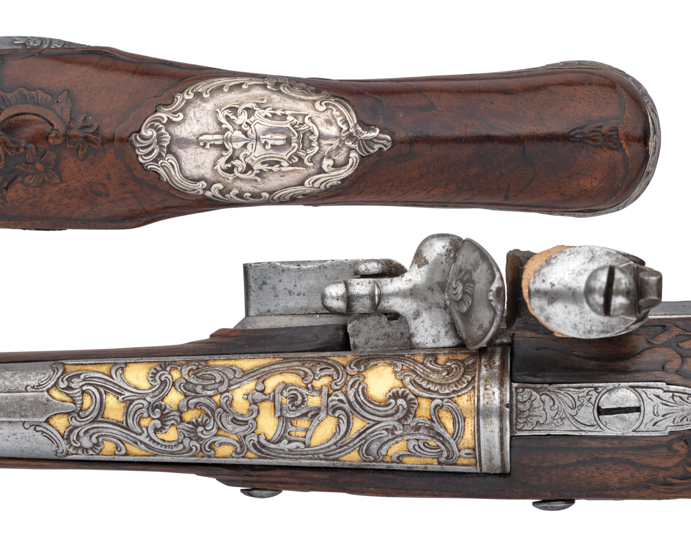 Ⓦ A FINE PAIR OF 28 BORE DANISH SILVER-MOUNTED FLINTLOCK HOLSTER PISTOLS BY VALENTIN MARR^ COPENH - Image 3 of 3