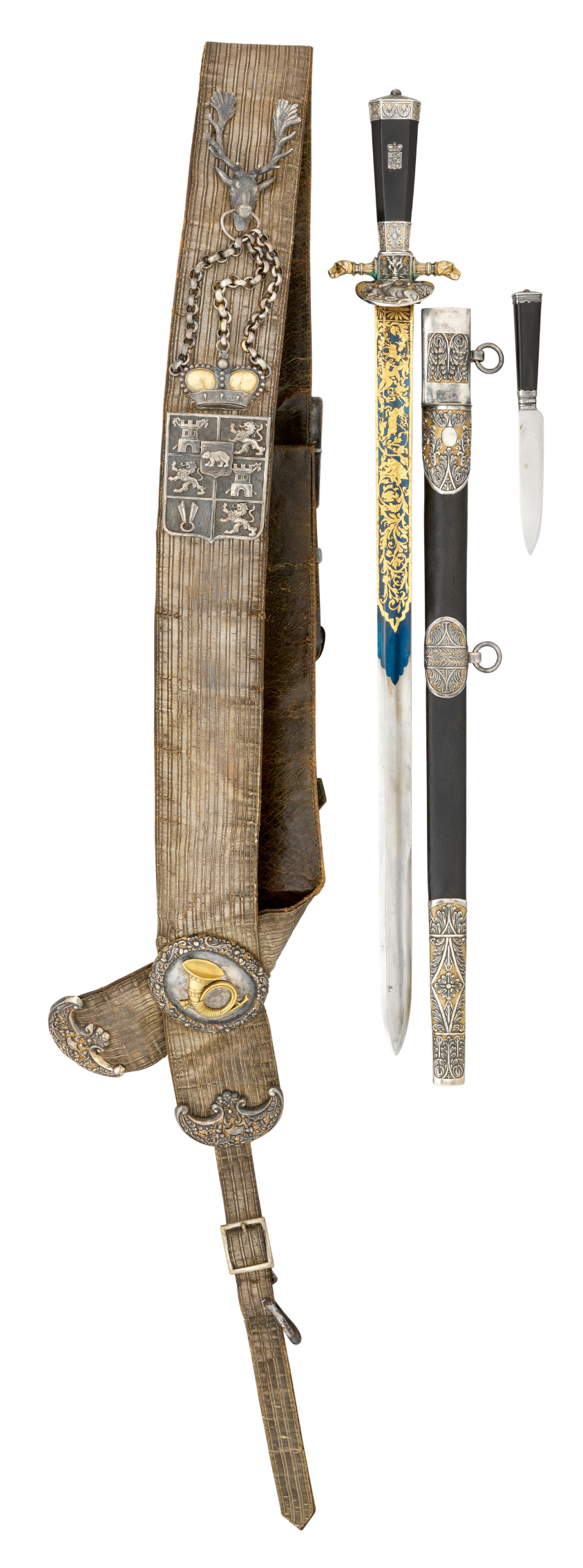 ˜A GERMAN DRESS HUNTING-SWORD AND COMPANION BALDRICK (GALABANDELIER), EARLY 20TH CENTURY AND LATER