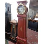 An early twentieth century painted longcase clock with two weights