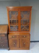 A Yewwood double door display cabinet top and a non-matching double door cupboard (2)