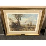 After Alan Fearnley : Church Valley Farm - Two Pheasants Rising from Cover, reproduction on colours,