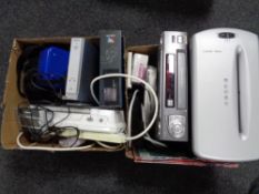 Two boxes of electricals - VHS player, headphones,