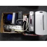 Two boxes of electricals - VHS player, headphones,