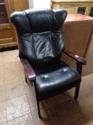 A black leather contemporary armchair