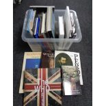 A box of books including royalty, design,